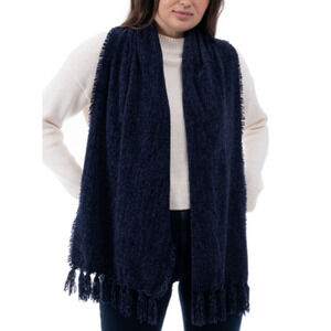 Brand NEW Style & Co Navy blue chenille Scarf with Fringe Soft Cozy Dark Oblong